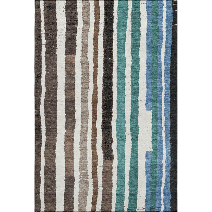 10' X 14' Striped Washable Area Rug With UV Protection (709486) - Brown / Teal / Ivory