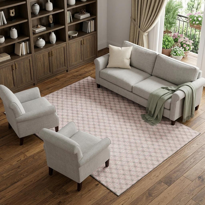 10' X 14' Geometric Washable Area Rug With UV Protection (693666) - Pink / Ivory / Gray