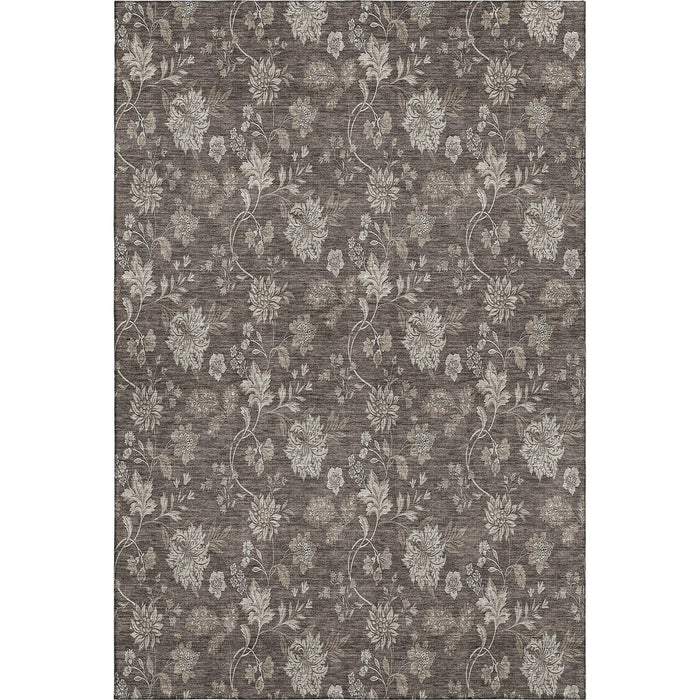 10' X 14' Floral Washable Area Rug With UV Protection (655920) - Chocolate / Beige