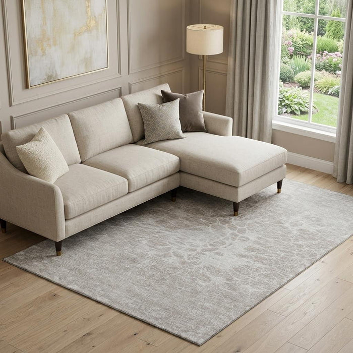 10' X 14' Abstract Washable Area Rug With UV Protection (654626) - Taupe / Ivory