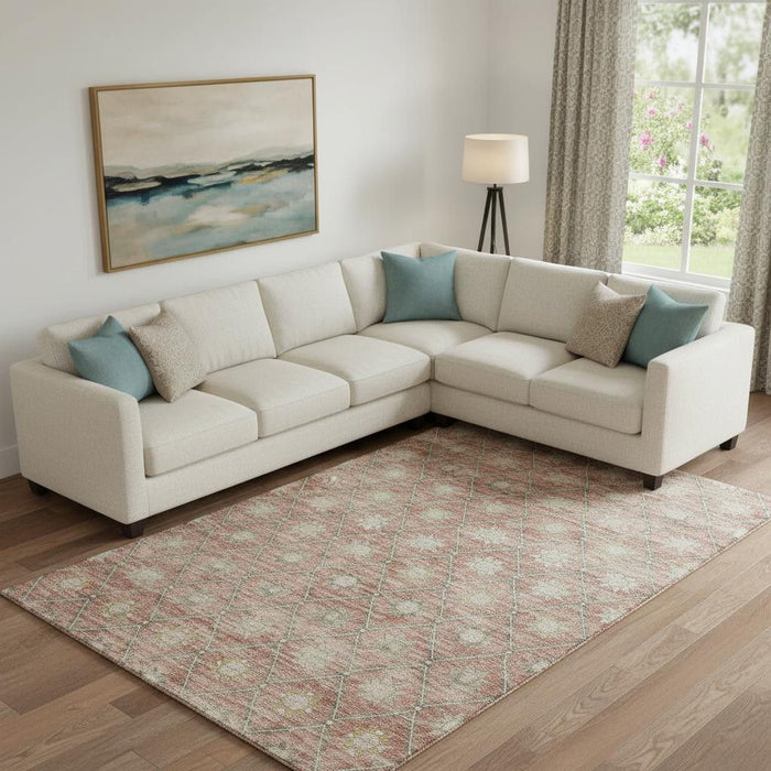 10' X 14' Geometric Washable Area Rug With UV Protection (706049) - Terra Cotta / Beige