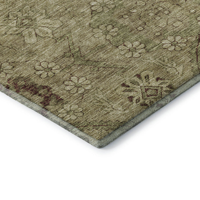 10' X 14' Floral Washable Area Rug With UV Protection (667234) - Brown / Beige