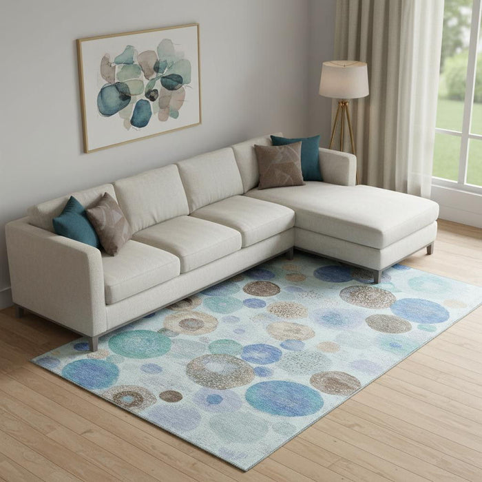 10' X 14' Geometric Washable Area Rug With UV Protection (707341) - Teal / Brown / Blue