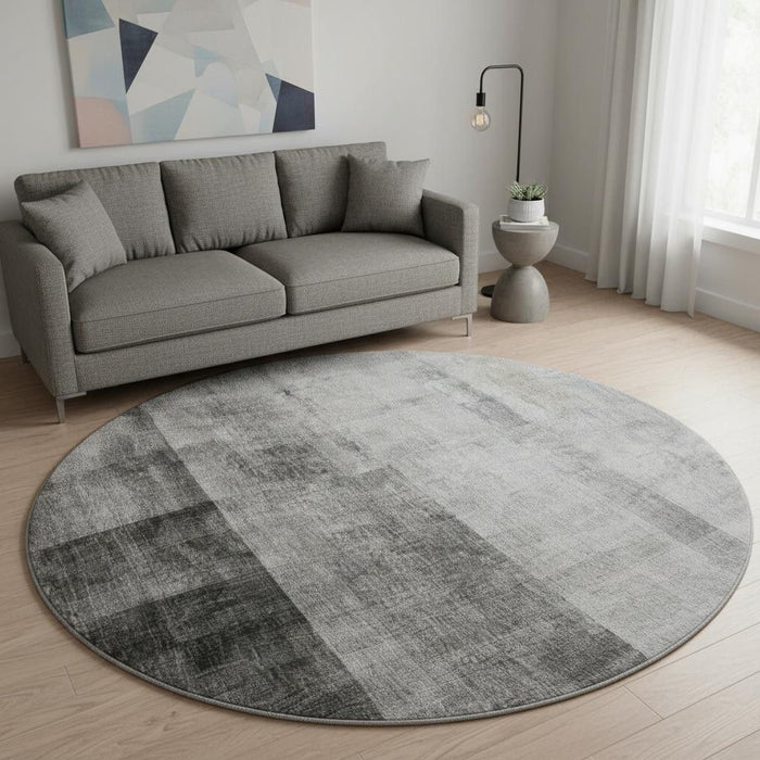 8' Abstract Washable Round Rug With UV Protection (649627) - Gray / Ivory