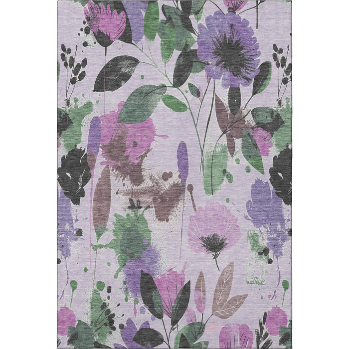 10' X 14' Floral Washable Area Rug With UV Protection (694376) - Lavender / Green / Mauve