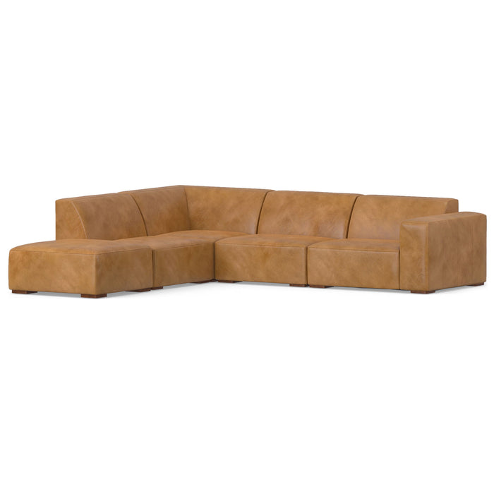 2 Piece Living Room Set Sienna Leather Sofa With Ottoman With Brown Legs - Brown