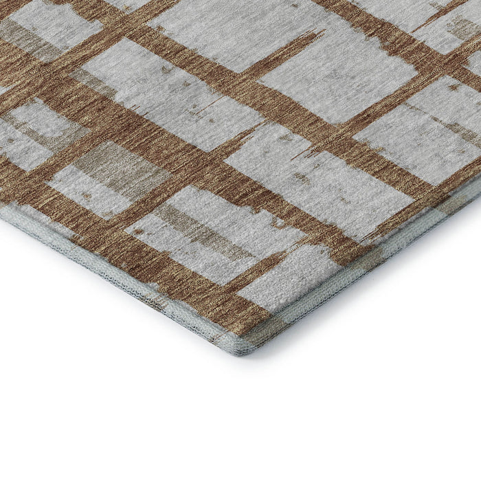 10' X 14' Striped Washable Area Rug With UV Protection (669390) - Rust / Beige