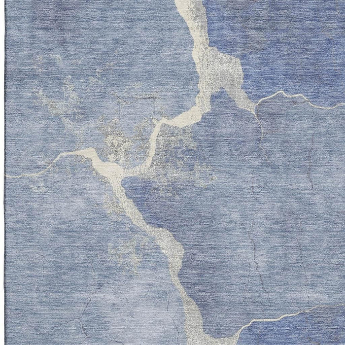 10' X 14' Abstract Washable Area Rug With UV Protection (707011) - Denim Blue / Gray