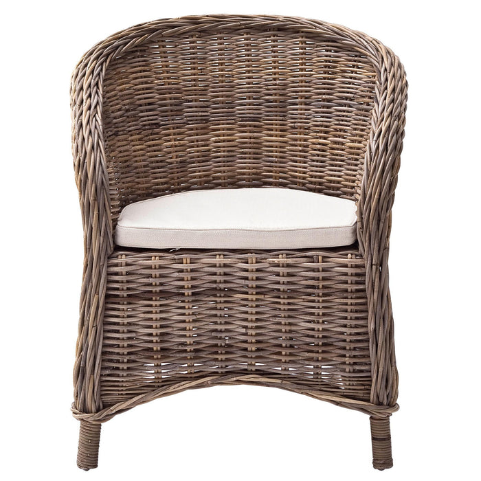 Round Wicker Club Armchairs With Seat Cushion (Set of 2) - Natural