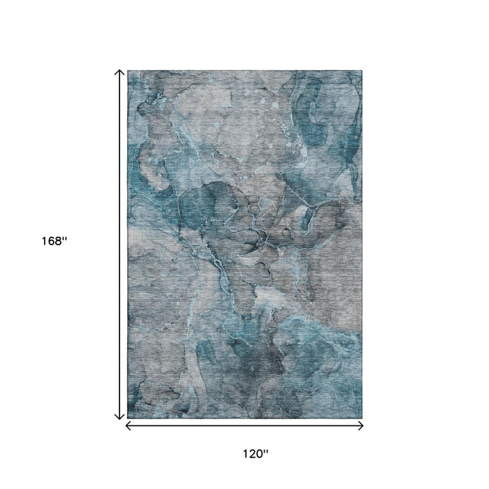 10' X 14' Abstract Washable Area Rug With UV Protection (656334) - Teal / Gray