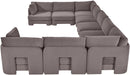 Velvet performance fabric upholstered Meridian Furniture 9-piece stationary sectional sofa with multiple seating sections.