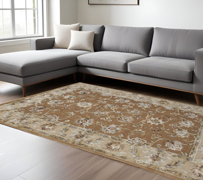 8' X 10' Floral Hand Tufted Area Rug - Tan And Ivory