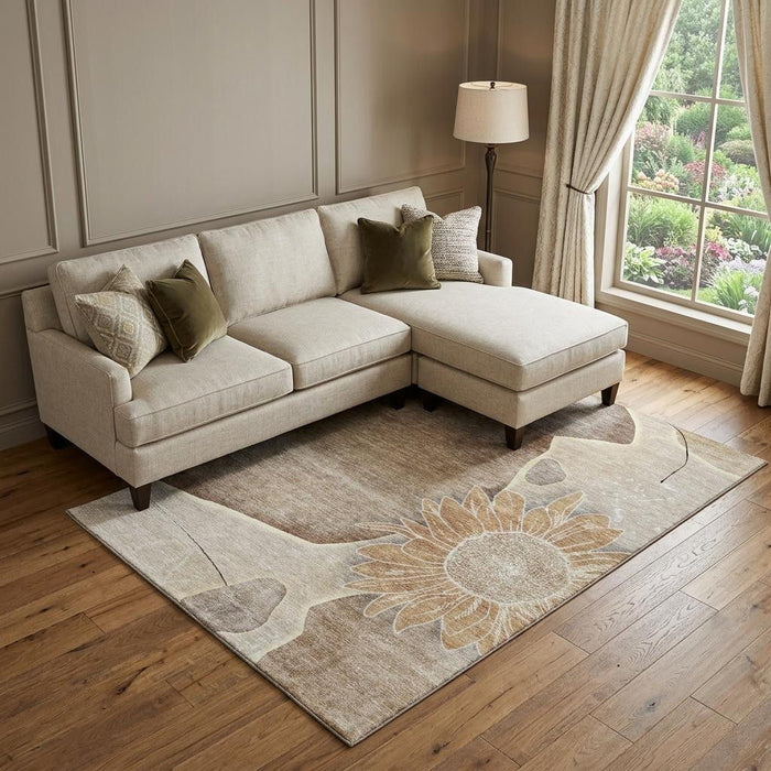 9' X 12' Floral Washable Area Rug With UV Protection (656788) - Brown / Beige