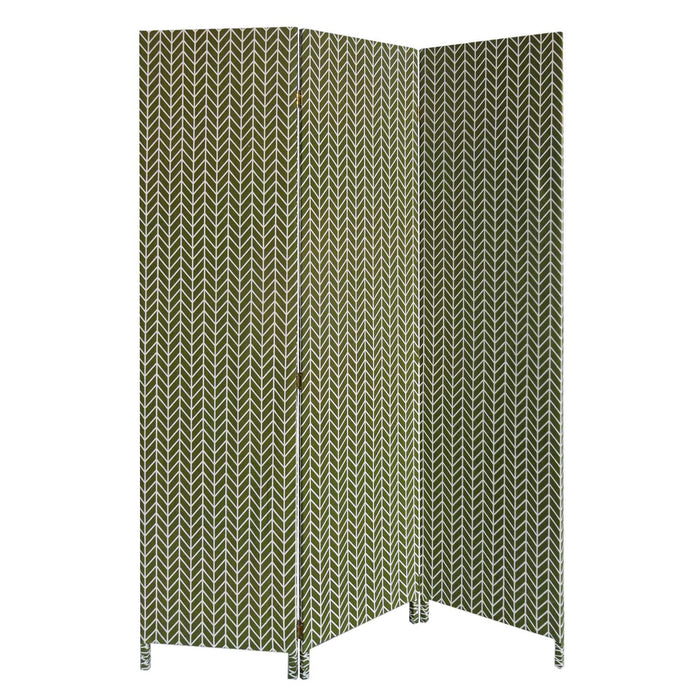 Fabric Folding Three Panel Screen Room Divider - Green