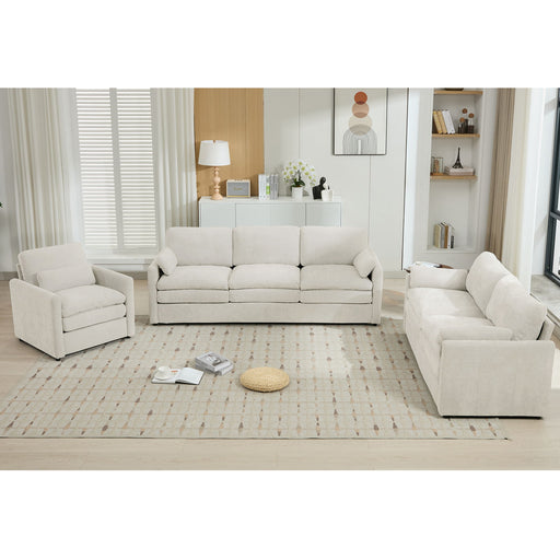 Giga cozy upholstered 3-piece living room sofa set with plush cushions and fabric upholstery, ideal for modern living spaces.