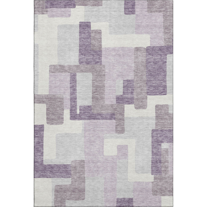 9' X 12' Abstract Geometric Washable Area Rug With UV Protection - Lavender / Ivory