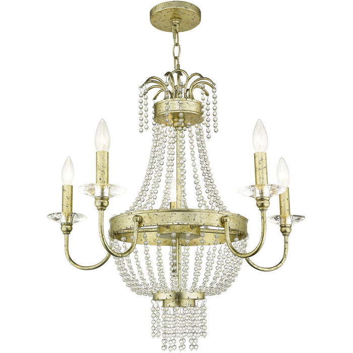 Five Light Metal Dimmable Chandelier With Shades - Gold