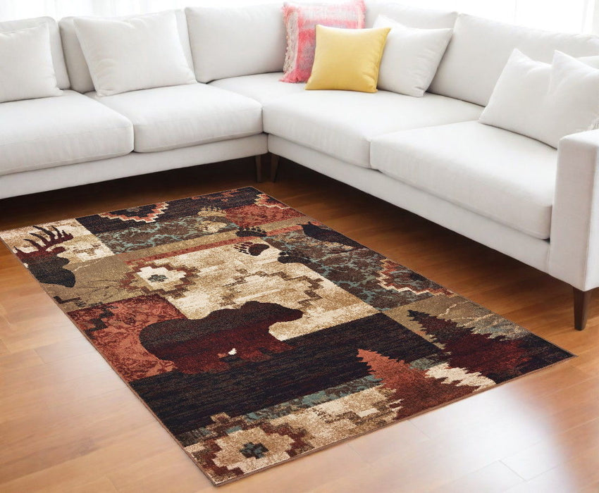 10' x 13' Animal Lodge Area Rug - Rustic Brown
