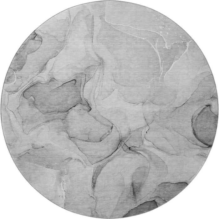 8' Abstract Washable Round Rug With UV Protection (646713) - Gray / Ivory