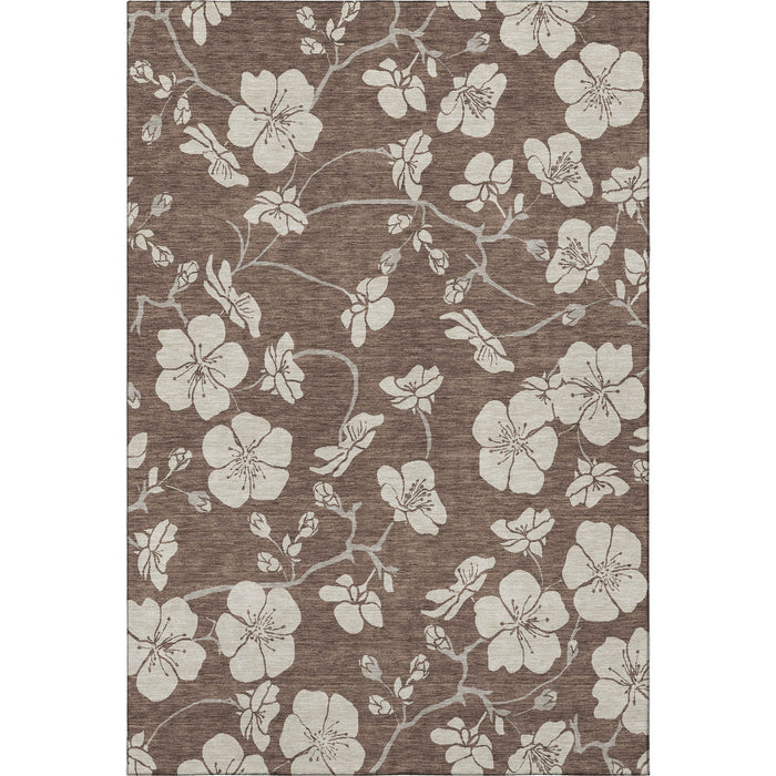 10' X 14' Floral Washable Area Rug With UV Protection (681023) - Brown / Beige