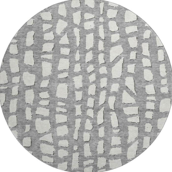 8' Cobblestone Washable Round Rug With UV Protection - Gray And Ivory