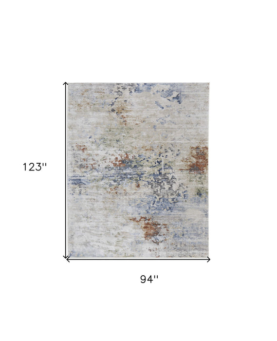 8' x 10' Abstract Power Loom Area Rug - Red Blue And Ivory