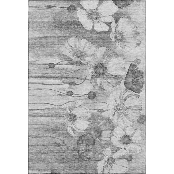 8' X 10' Floral Washable Area Rug With UV Protection (657303) - Gray / Silver