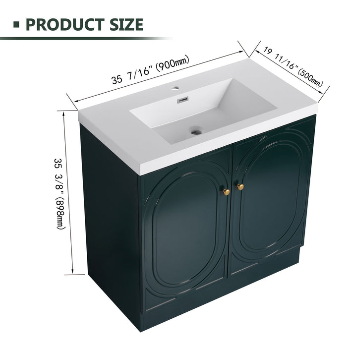 Giga contemporary freestanding bathroom vanity with resin sink and soft-close cabinet doors in a modern bathroom setting