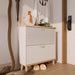 Giga narrow shoe storage cabinet with two flip drawers and legs, in natural wood and white finish, ideal for entryway organization.