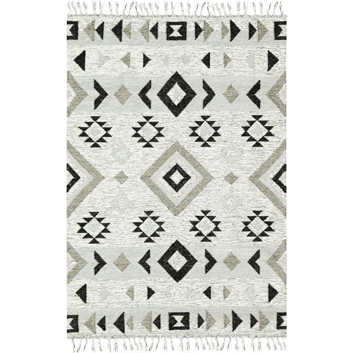 8' X 10' Wool Tribal Flatweave Handmade Area Rug With Fringe - Silver
