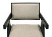 Set of two Giga Jasper dining arm chairs with upholstered beige seats and ebony black frames, stylish and comfortable for dining rooms.