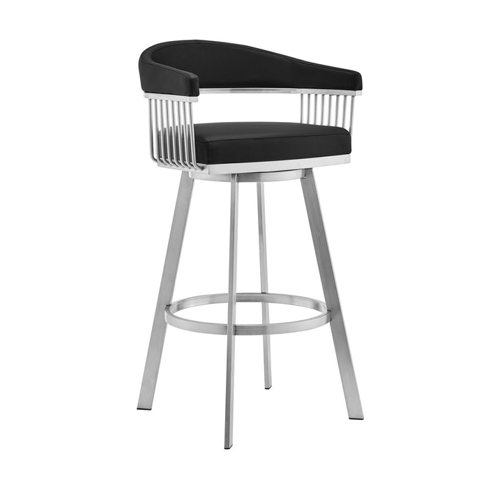 29" Iron Swivel Backless Bar Height Bar Chair - Black And Silver