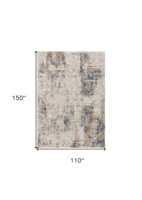 9' x 12' Abstract Distressed Area Rug - Blue And Ivory