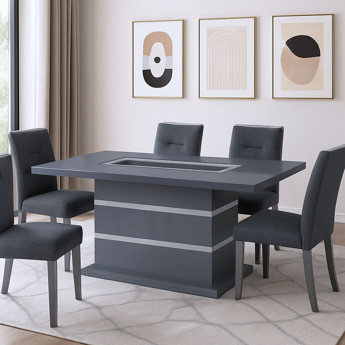 79" Faux Crystals Glass And Wood Pedestal Base Dining Table - Dark Gray