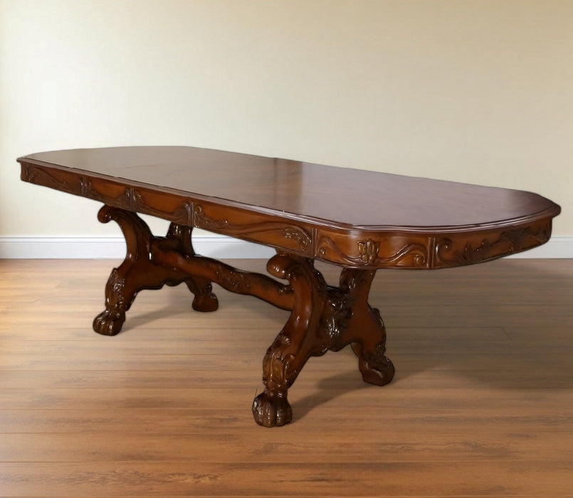 46" Free Form Solid Wood Double Pedestal Base Dining Table - Dark Brown
