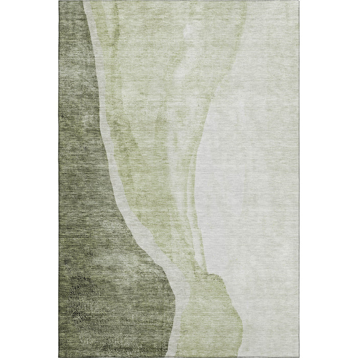 10' X 14' Abstract Washable Area Rug With UV Protection (655331) - Olive Green / Ivory