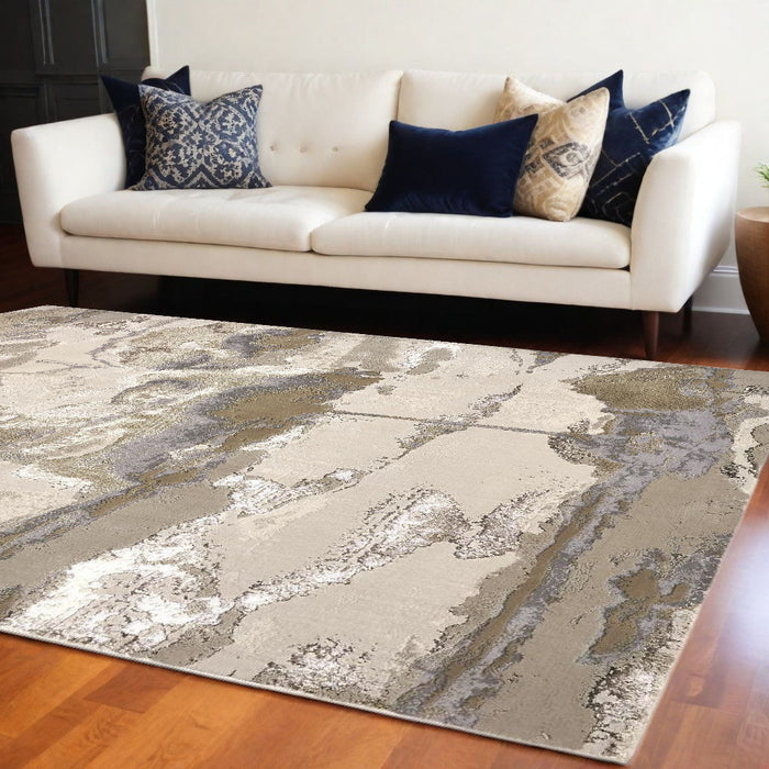 13' x 20' Modern Abstract Area Rug - Gray And Ivory