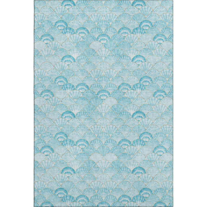 10' X 14' Geometric Washable Area Rug With UV Protection (645726) - Aqua / Ivory