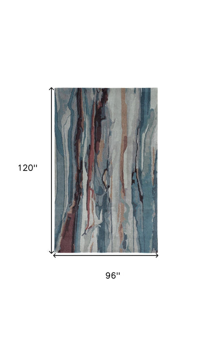 8' x 10' Wool Abstract Tufted Handmade Stain Resistant Area Rug - Blue Red And Ivory