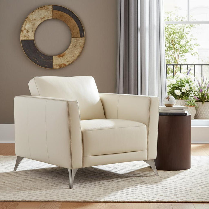 Genuine Leather And Black Arm Chair 35" - Cream