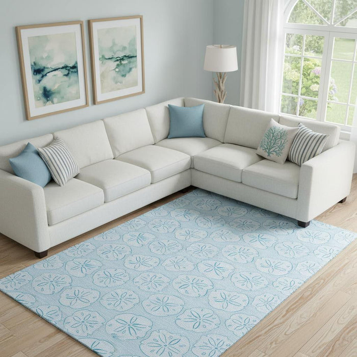 10' X 14' Geometric Washable Area Rug With UV Protection (646097) - Blue / Ivory