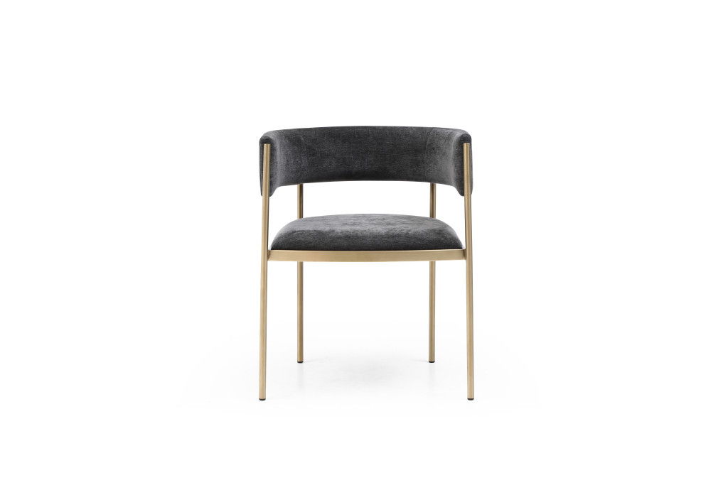 Velvet Partially Open Back Dining Arm Chairs (Set of 2) - Charcoal / Gold