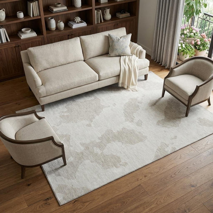 10' X 14' Abstract Washable Area Rug With UV Protection (677040) - Ivory / Beige
