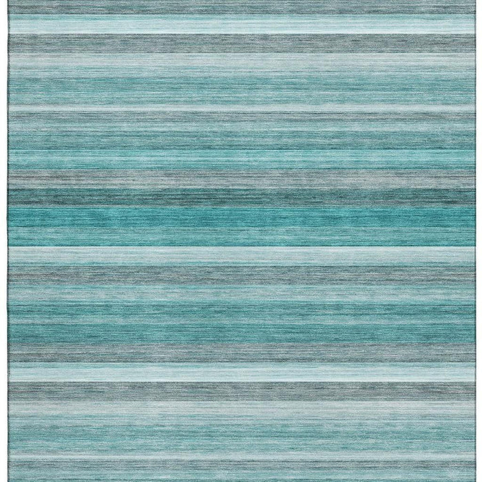 9' X 12' Striped Washable Area Rug With UV Protection (648057) - Teal / Gray / Ivory