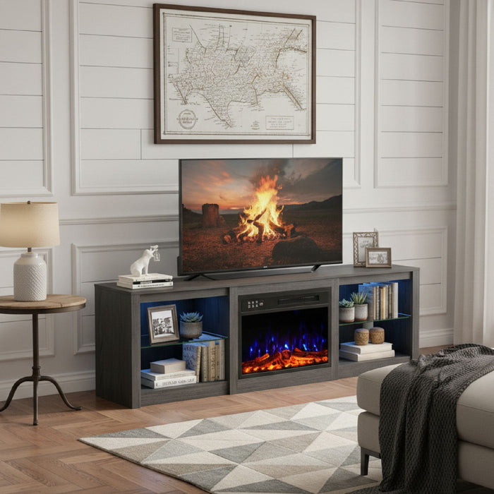 Wood Fireplace Entertainment Center With Fireplace (723797) - Black