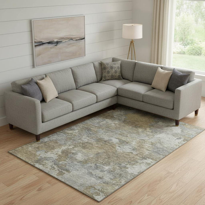 10' X 14' Abstract Washable Area Rug With UV Protection (710322) - Gold / Gray