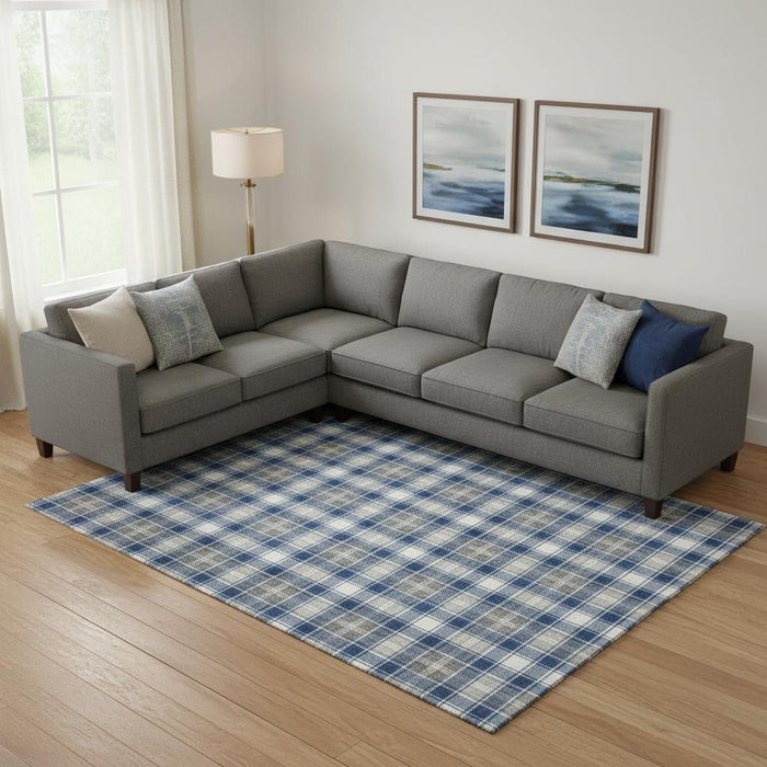 10' X 14' Abstract Geometric Washable Area Rug With UV Protection (701894) - Navy Blue / Ivory / Gray