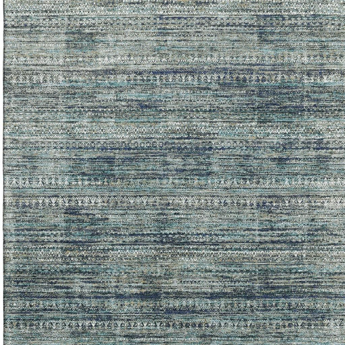 10' X 14' Striped Washable Area Rug With UV Protection (709756) - Teal / Taupe / Beige