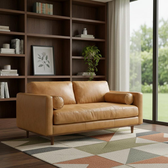 72" Sienna Leather Sofa With Brown Legs - Brown