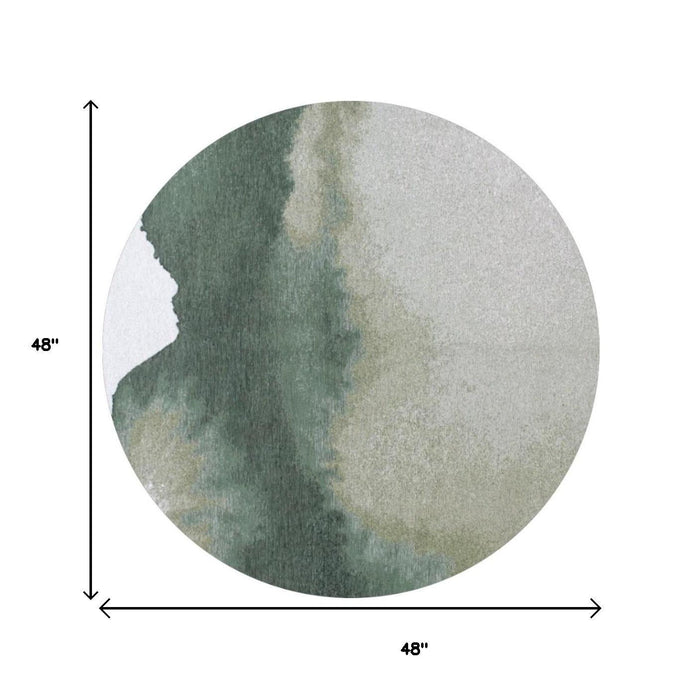 5' Abstract Washable Round Rug (551808) - Gray / Green